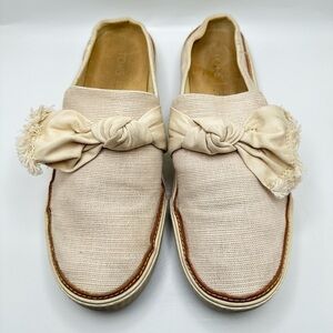 TOMS Natural Heritage Sunrise Canvas Knot Slip-On Mule Sneakers Beige Sz 6.5